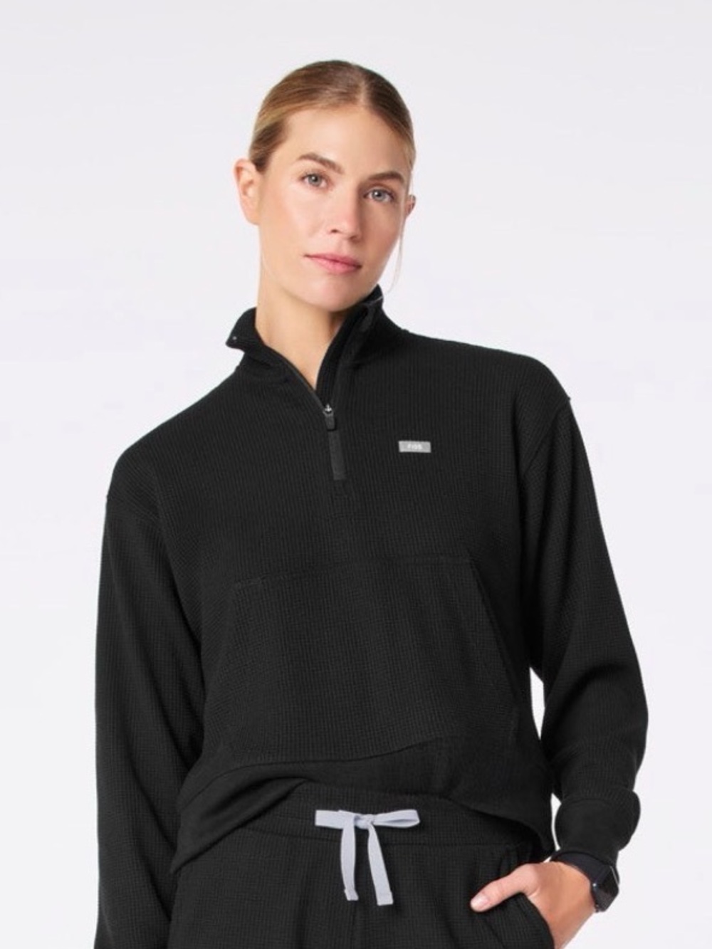 ISO: Figs Black Waffle Quarter-Zip Crew Neck Pullover